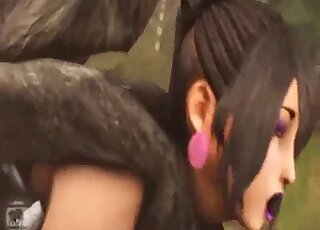 Sizzling brunette is vigorously pounded by animated wolf beast