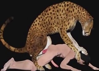 Gay cheetah fucking a guy's asshole in an animated zoo porn video