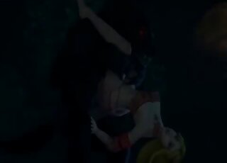 Sexy blonde in 3D movie gets fucked by a red-eyed werewolf creature
